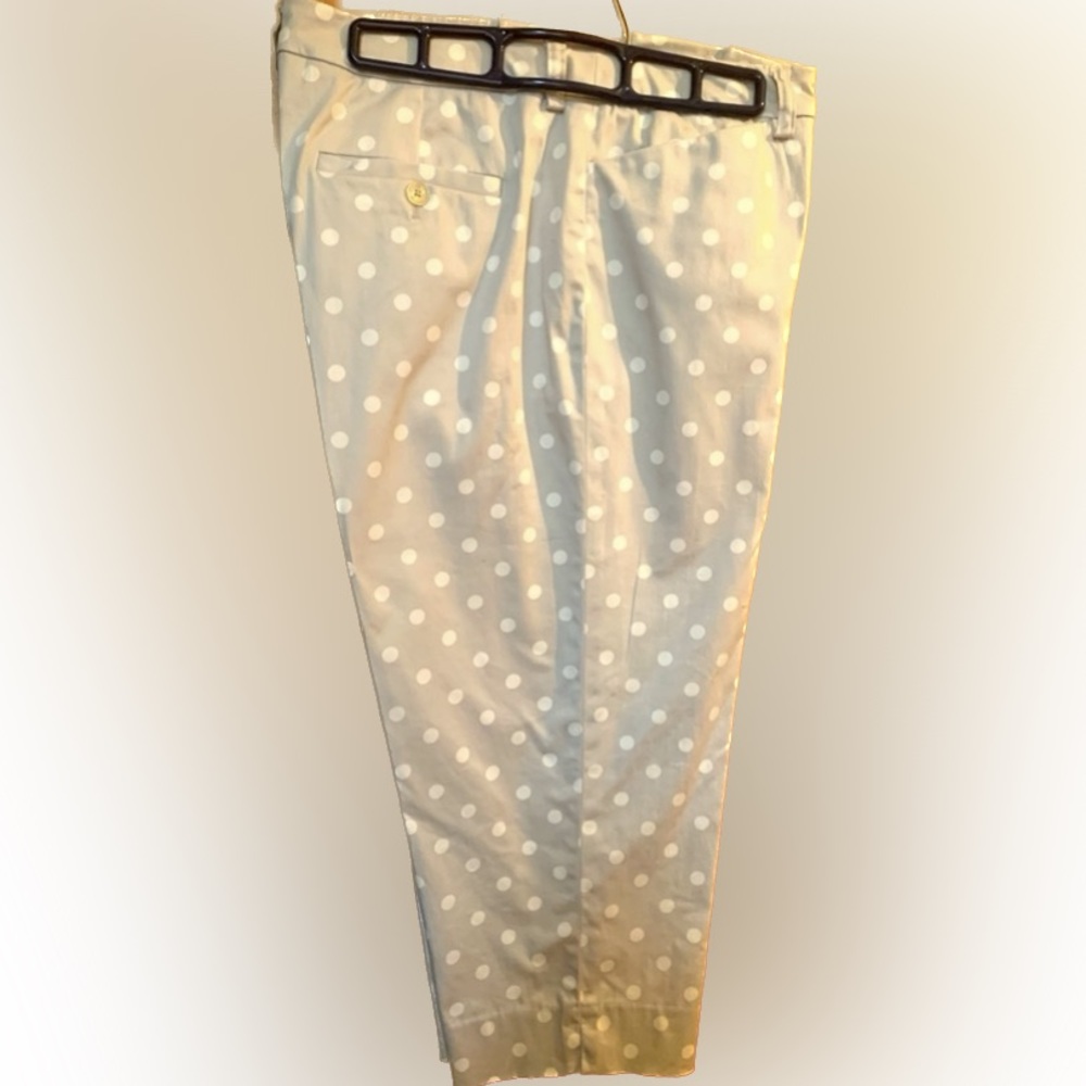 Capris pants pearl gray white polka dots straight pockets size 14P